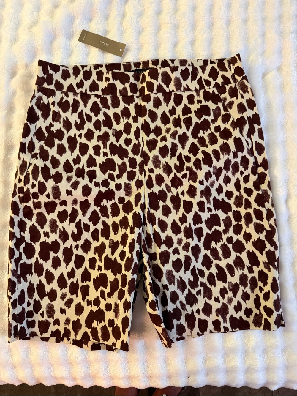 NWT J. Crew Classy Cream and Brown Animal Print Dress Shorts - Picture 4 of 9